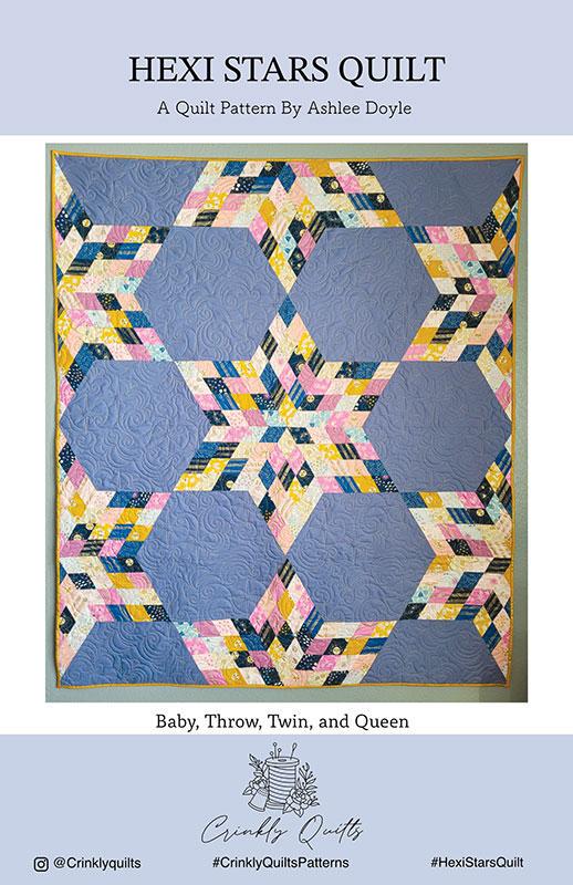 Image of the 
Hexi Stars quilt pattern by Crinkly Quilts by Moda Fabrics. Features stars on a quilt.
Cute Little Fabric Shop