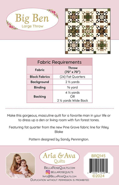 Image of the Big Ben Quilt Pattern by Aria & Ava Quilts for Riley Blake Design. Features a square brown quilt. 
Cute Little Fabric Shop