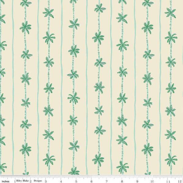 Image of the Forever Neverland Palm Stripe Sand Dollar quilting cotton fabric by Jill Howarth for Riley Blake Designs. Features stripes on a cream background. Cute Little Fabric Shop