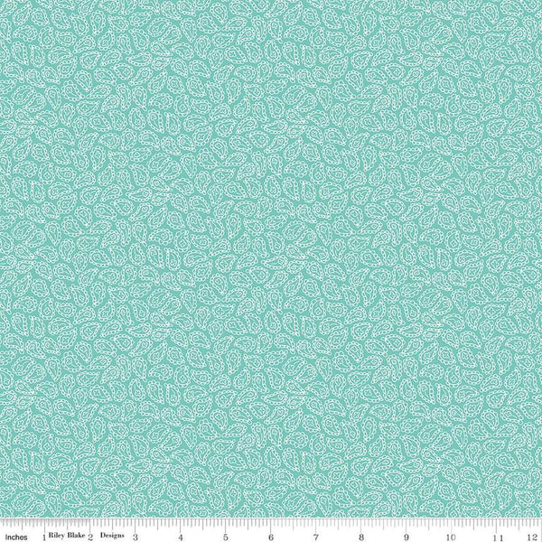 Image of the Vibrance Paisley Aqua quilting cotton fabric by Leslie Ryan for Riley Blake Designs. Features flowers on a blue background. Cute Little Fabric Shop