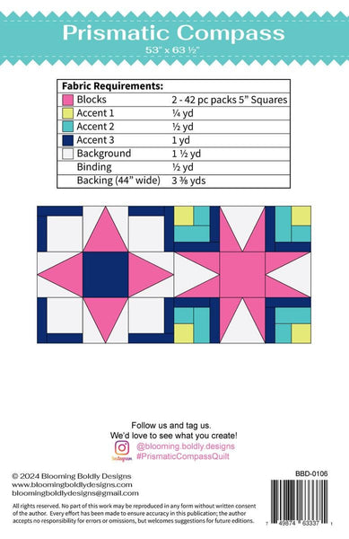 Image of the Prismatic Compass quilt pattern by Blooming Boldly Designs for Riley Blake Designs. Features geometric shapes on a quilt.
Cute Little Fabric Shop