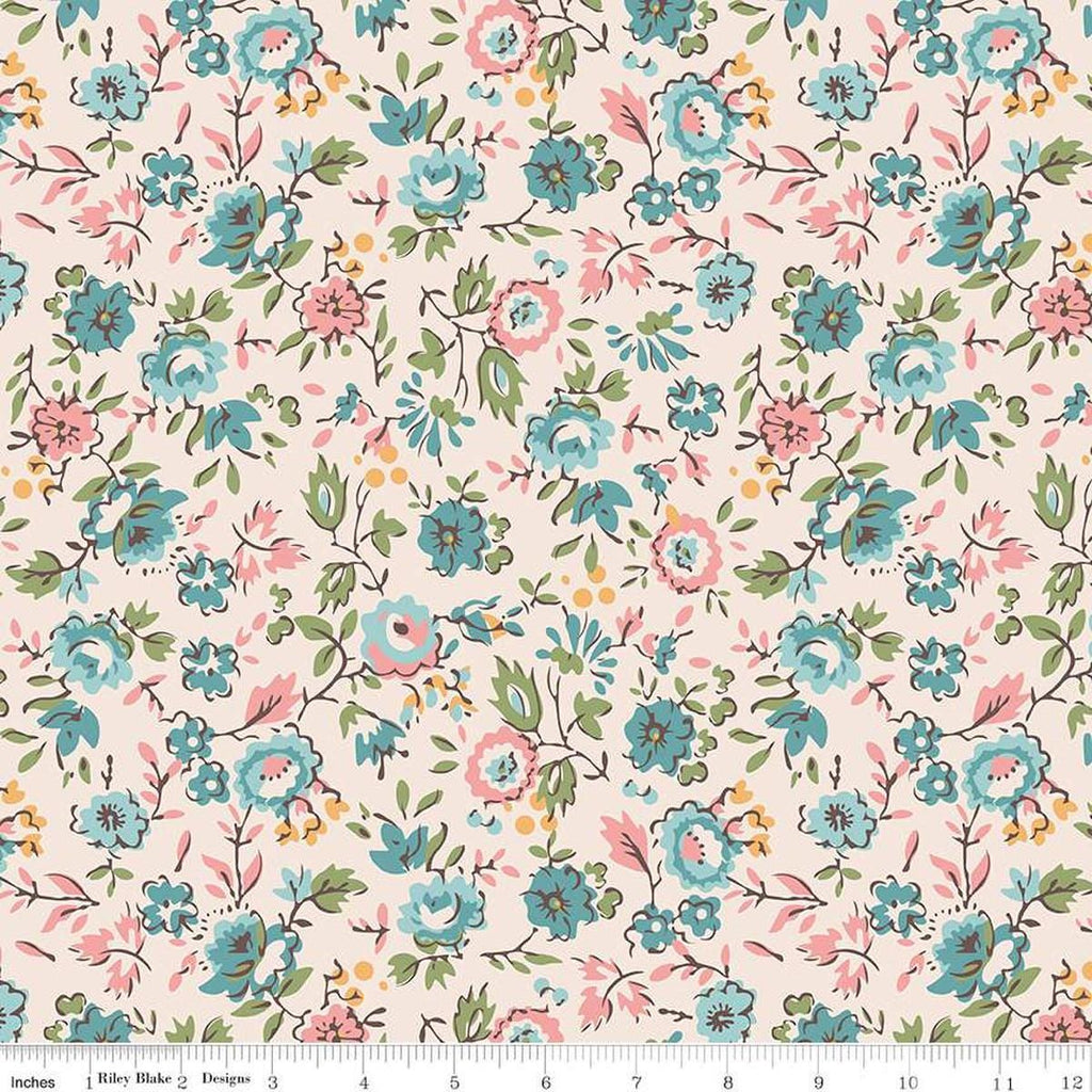 2 yard 33" End of Bolt - SALE Piece & Plenty Floral WIDE BACK WB15894 Latte - Riley Blake - Lori Holt - 107/108" Wide - Quilting Cotton