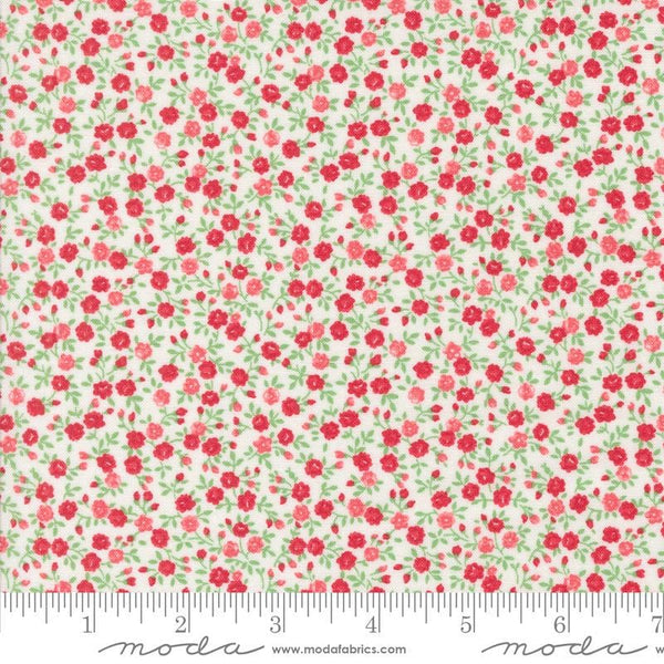 Image of the Summertime Bloom Cream quilting cotton fabric by Moda Fabrics. Features flowers on a cream background. Cute Little Fabric Shop