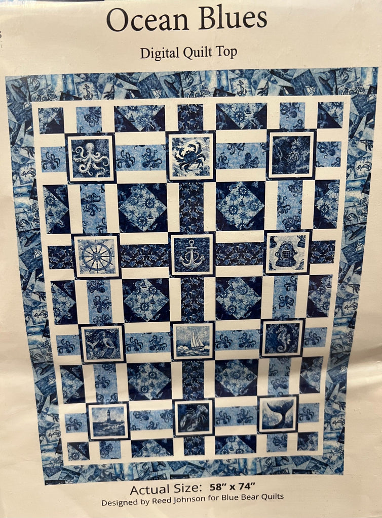 SALE Deep Blue Sea Digital QUILT Top by Reed Johnson - Ocean Blues - QT Fabrics - Digital Quilt Top - Quilting Cotton