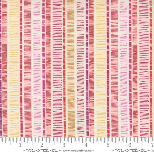 Superbloom Scribble Cream quilting cotton fabrics by Robin Pickens for Moda Fabrics. Features stripes on a coral background. Cute Little Fabric Shop