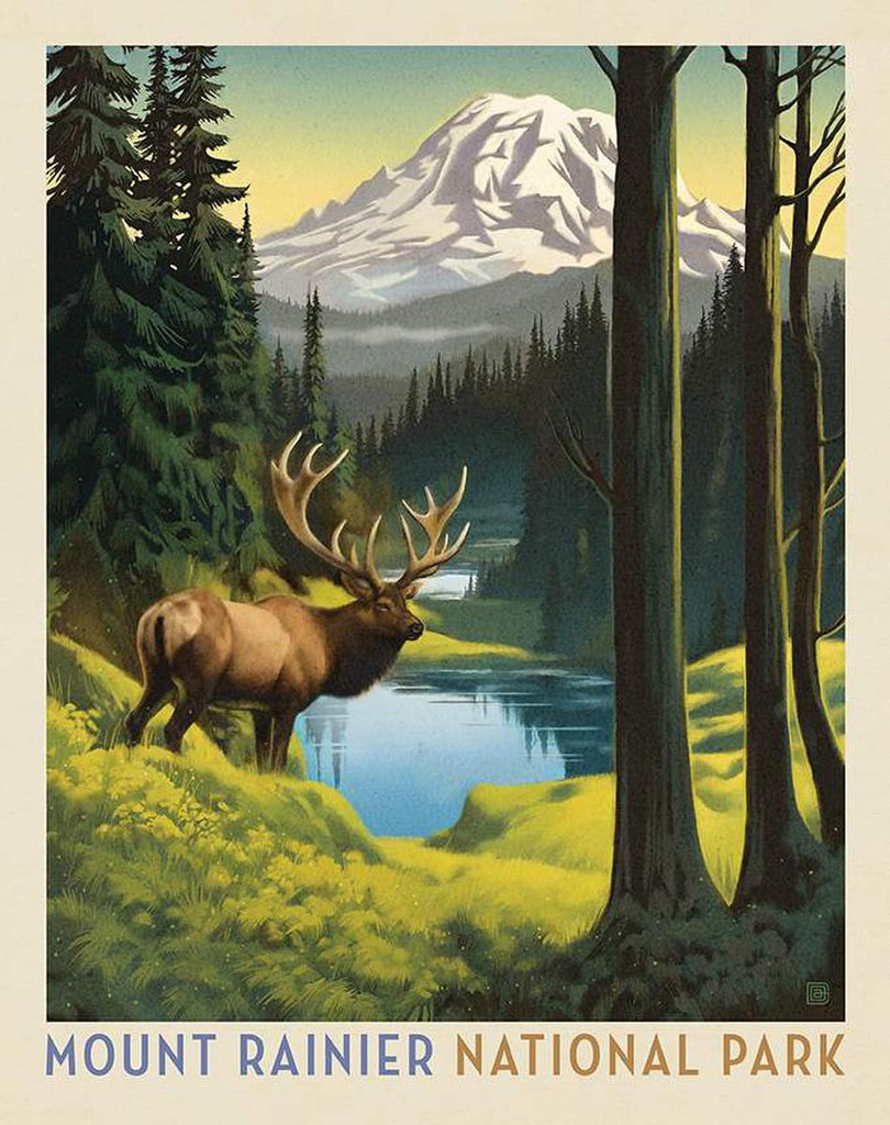 SALE National Parks Mount Rainier Poster Panel PD16133 - Riley Blake - DIGITALLY Printed Mountains Forest - Quilting Cotton Fabric