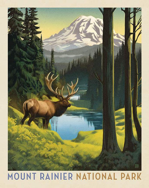 SALE National Parks Mount Rainier Poster Panel PD16133 - Riley Blake - DIGITALLY Printed Mountains Forest - Quilting Cotton Fabric