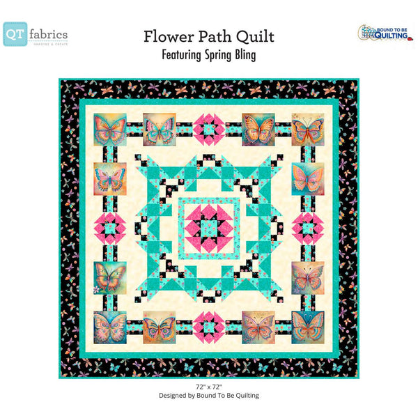 Image of the Spring Bling Flower Path quilt kit. Features a quilt kit with butterflies on it. 
Cute Little Fabric Shop
