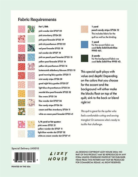 SALE Special Delivery Quilt PaTTERN LH-0010 by Lizzy House - Moda Fabrics - INSTRUCTIONS Only - Fat Eighth Friendly