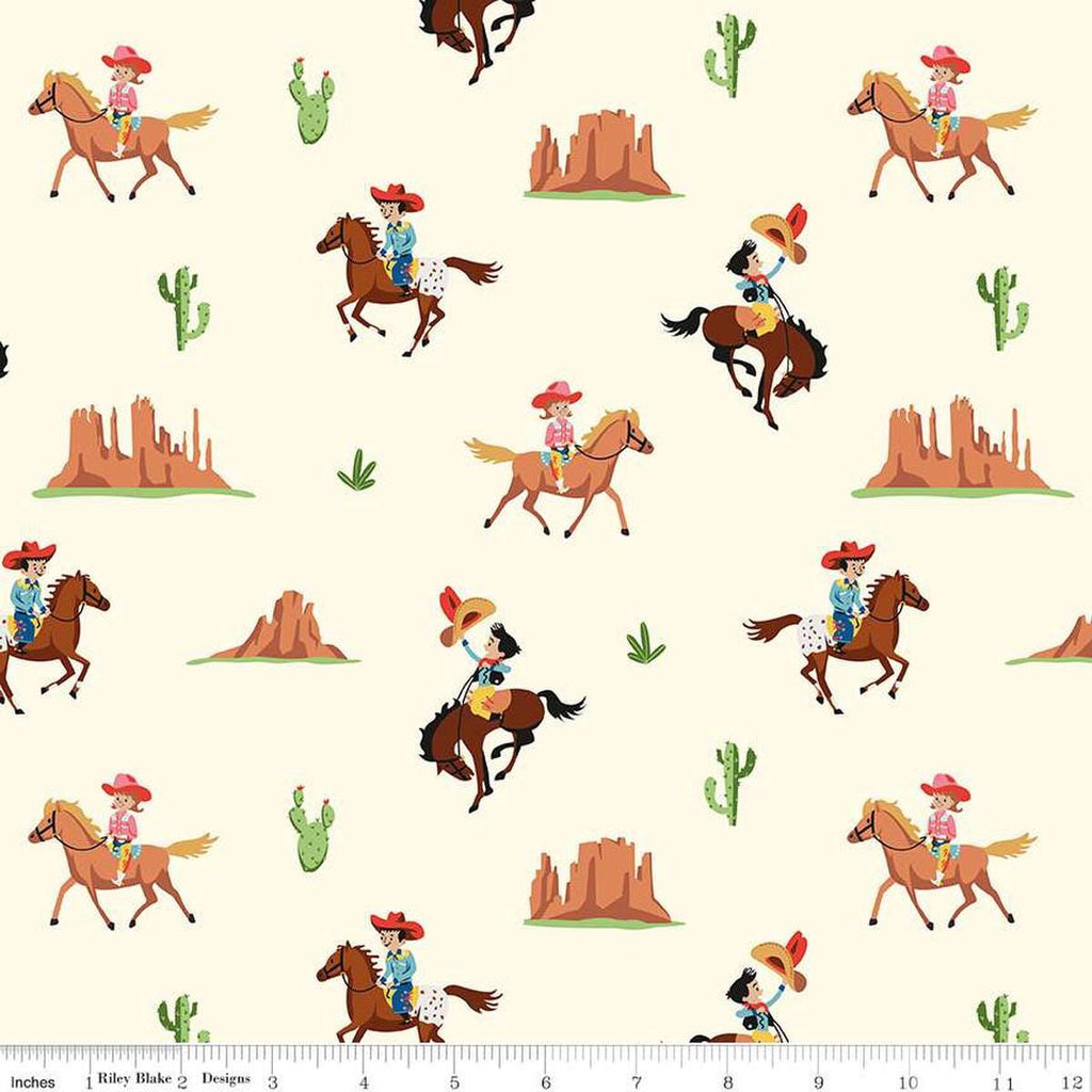12" End of Bolt - FLANNEL Lil Buckaroos Giddy Up F16020 Cream - Riley Blake - Cowboys Cactus Red Rock Mountain - FLANNEL Cotton Fabric
