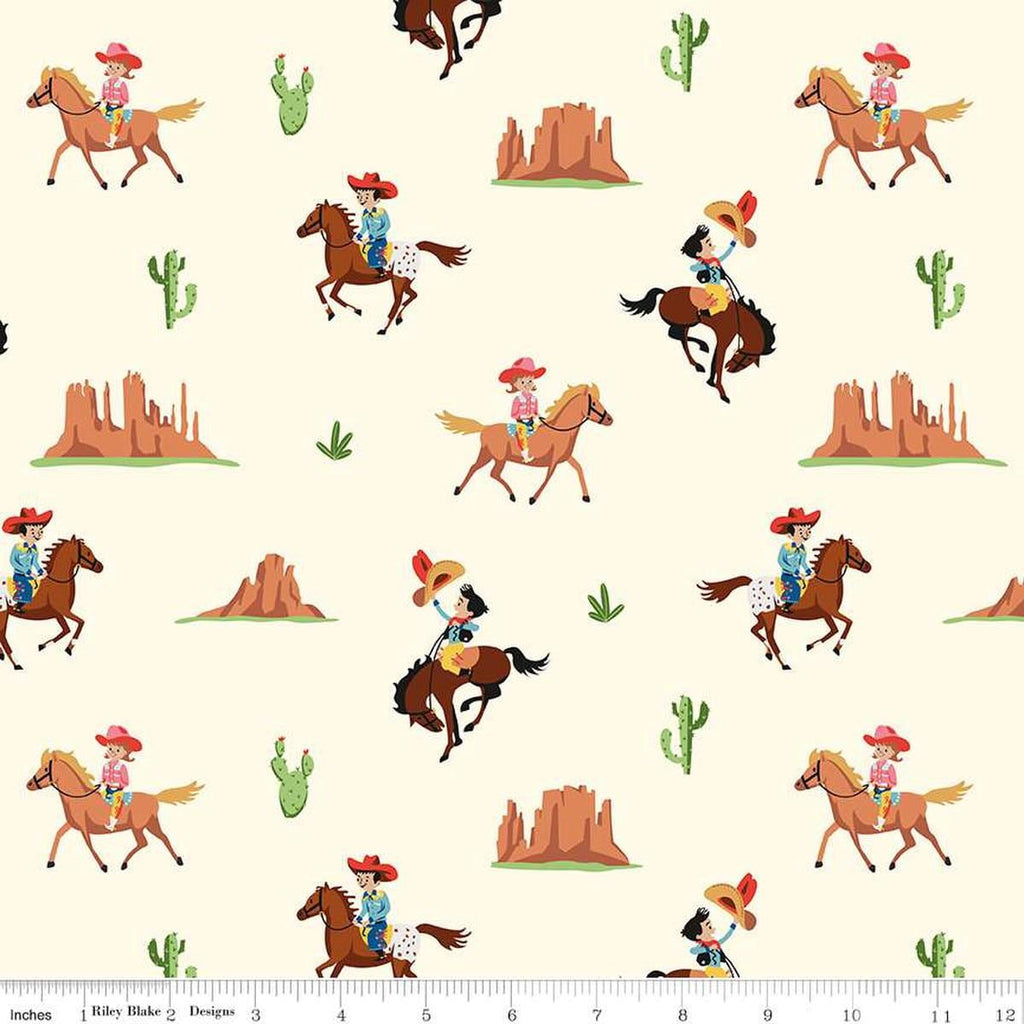 16" End of Bolt - FLANNEL Lil Buckaroos Giddy Up F16020 Cream - Riley Blake - Cowboys Cactus Red Rock Mountain - FLANNEL Cotton Fabric