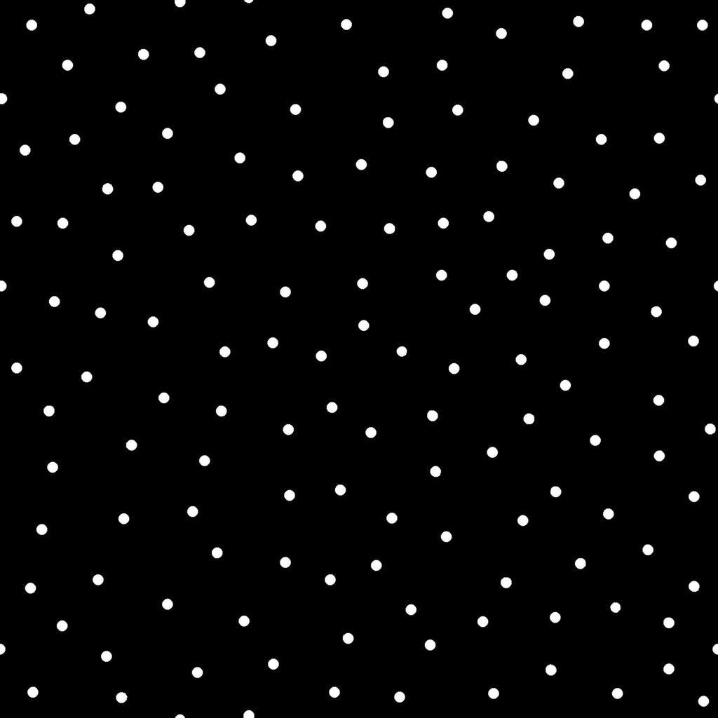 Image of the Steampunk Halloween 3 Dot Black quilting cotton fabric. Features halloween dots on a black background. Cute Little Fabric Shop