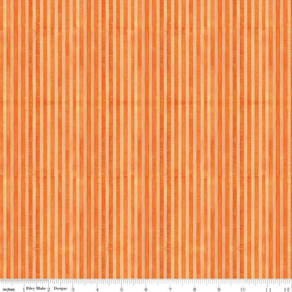 Image of the Ghoul Friends Stripes Orange quilting cotton fabric by Teresa Kogut for Riley Blake Designs. Features stripes on an orange background. Cute Little Fabric Shop