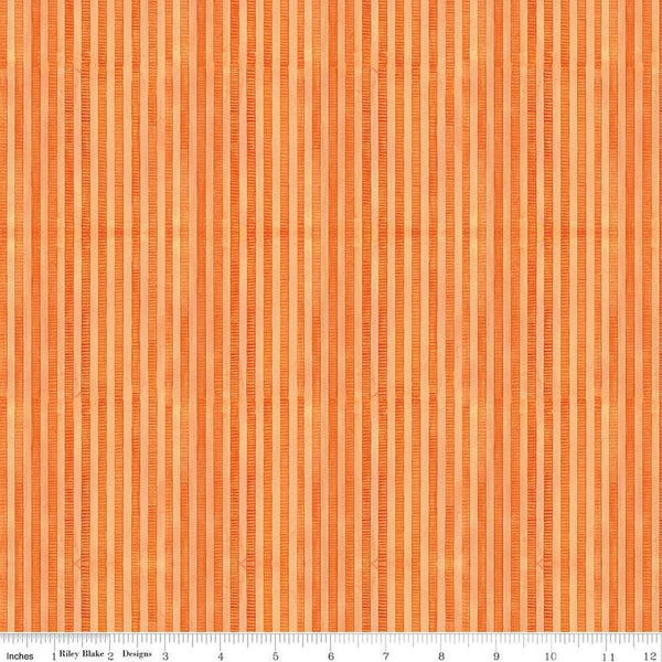 Image of the Ghoul Friends Stripes Orange quilting cotton fabric by Teresa Kogut for Riley Blake Designs. Features stripes on an orange background. Cute Little Fabric Shop