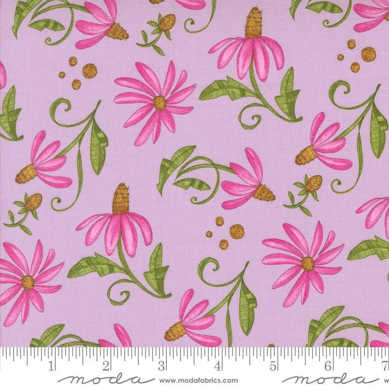Superbloom Daisyish Freesia quilting cotton fabrics by Robin Pickens for Moda Fabrics. Features flowers on a purple background. Cute Little Fabric Shop