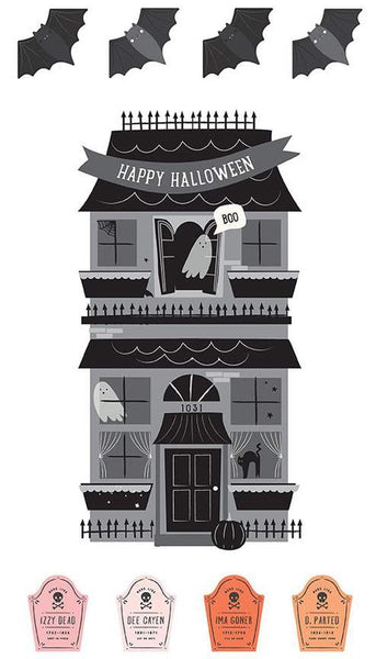 SALE Hey Pumpkin Happy Halloween Panel P16058 - Riley Blake Designs - Haunted House Bats Headstones - Quilting Cotton Fabric