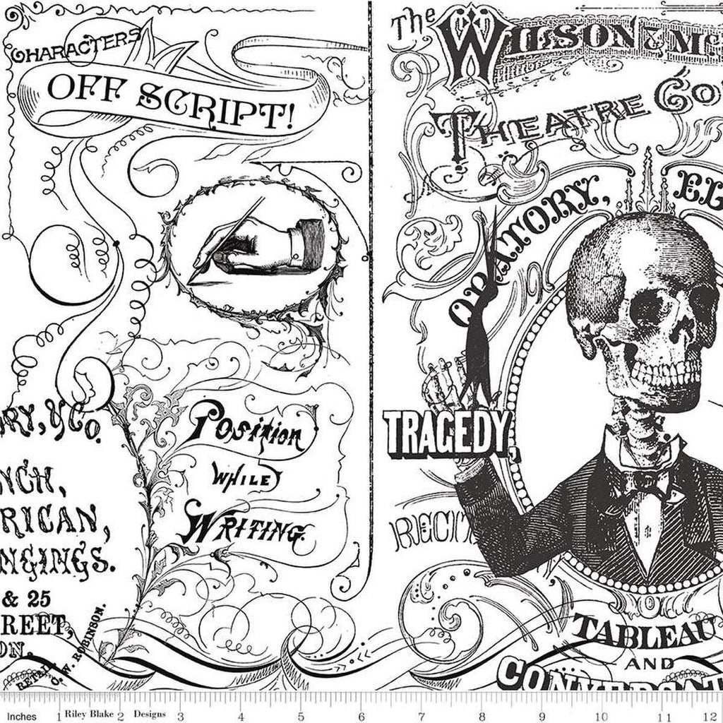 Image of the Costume Maker's Act II Theatre Conversation White quilting cotton fabric. Features text on a white background. Cute Little Fabric Shop