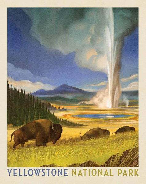 SALE National Parks Yellowstone Poster Panel PD16136 - Riley Blake - DIGITALLY Printed Bears Geysers - Quilting Cotton Fabric