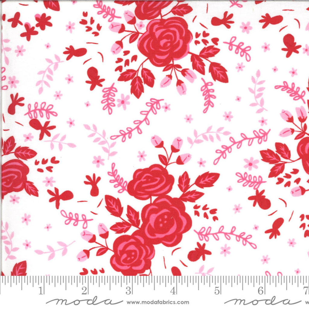19" End of Bolt - SALE Be Mine Roses for my Love 20711 Love Dove - Moda Fabrics - Valentine's Floral Flowers Red - Quilting Cotton Fabric