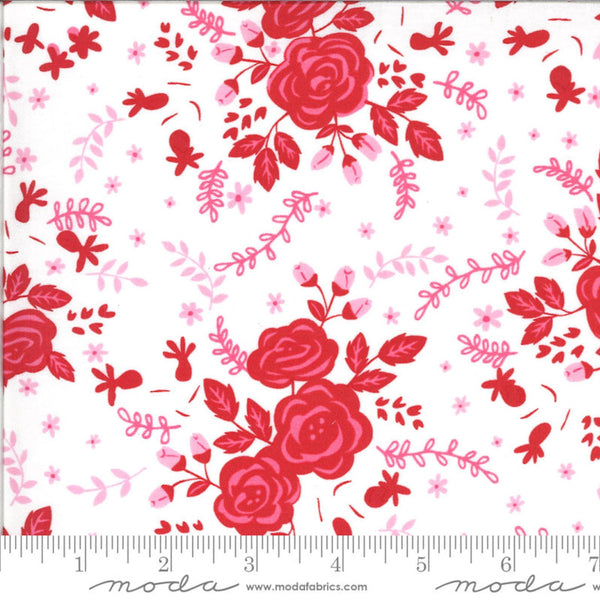 19" End of Bolt - SALE Be Mine Roses for my Love 20711 Love Dove - Moda Fabrics - Valentine's Floral Flowers Red - Quilting Cotton Fabric