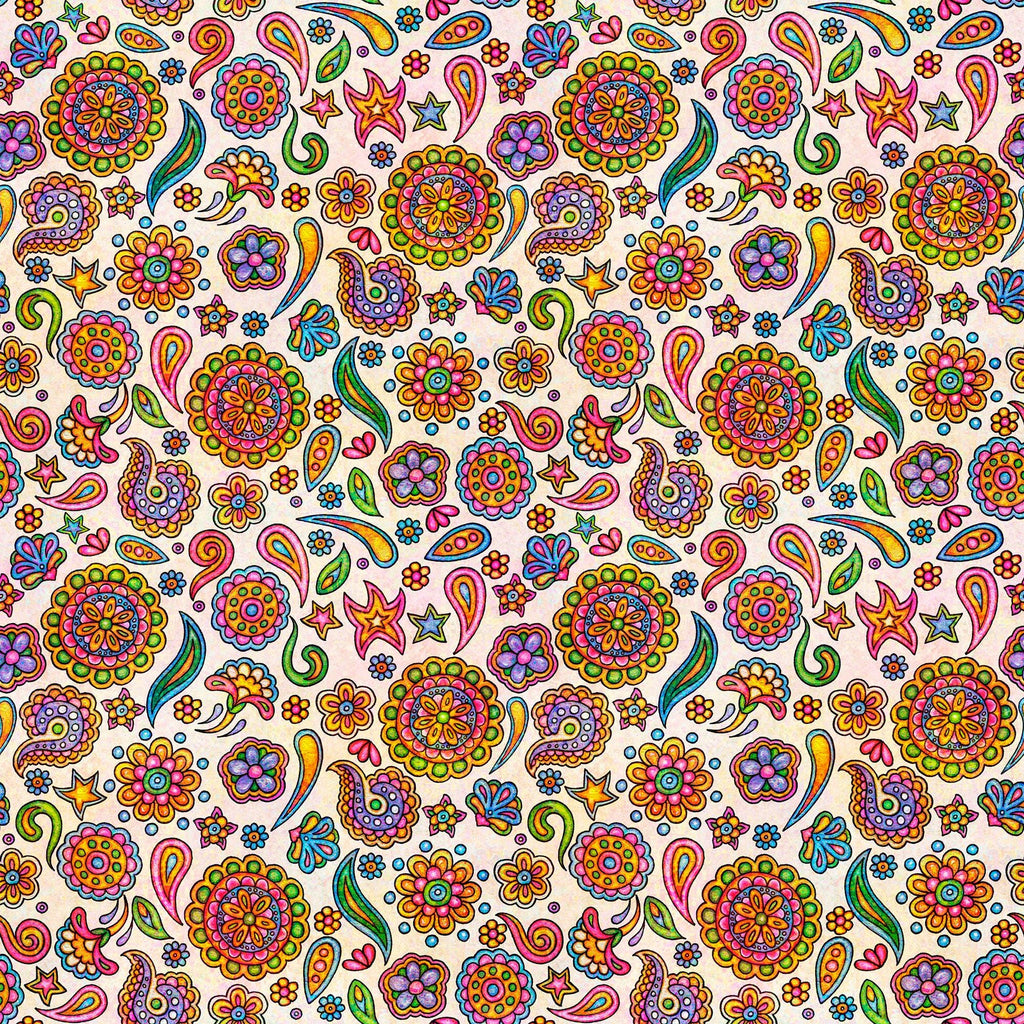 Image of the Skullduggery Ditsy Geo White quilting cotton fabric by Morris Creative Group by QT Fabrics. Features flowers on an white background. Cute Little Fabric Shop