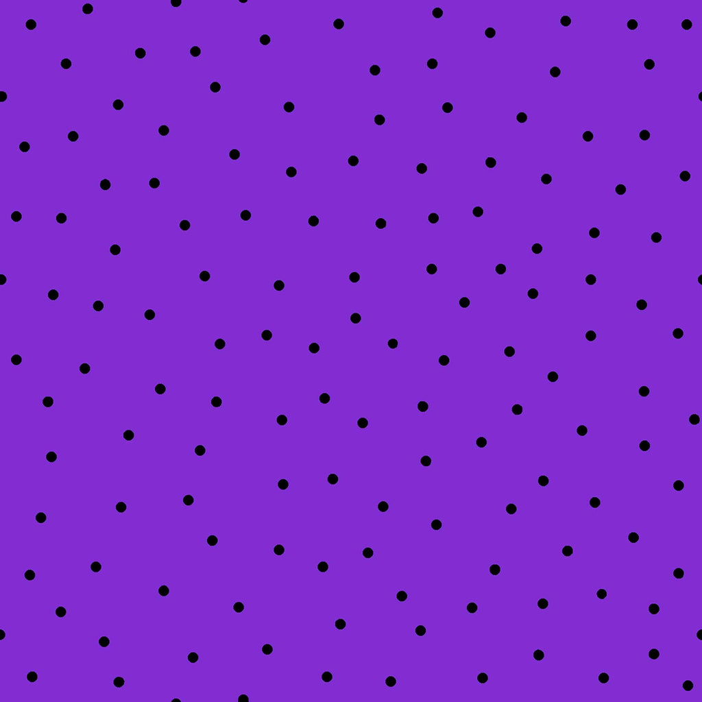 Image of the Steampunk Halloween 3 Dot Purple quilting cotton fabric. Features halloween dots on a purple background. Cute Little Fabric Shop
