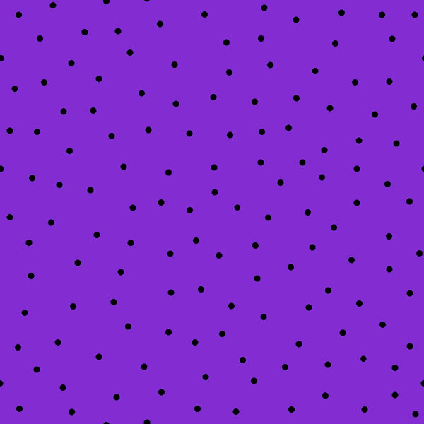Image of the Steampunk Halloween 3 Dot Purple quilting cotton fabric. Features halloween dots on a purple background. Cute Little Fabric Shop