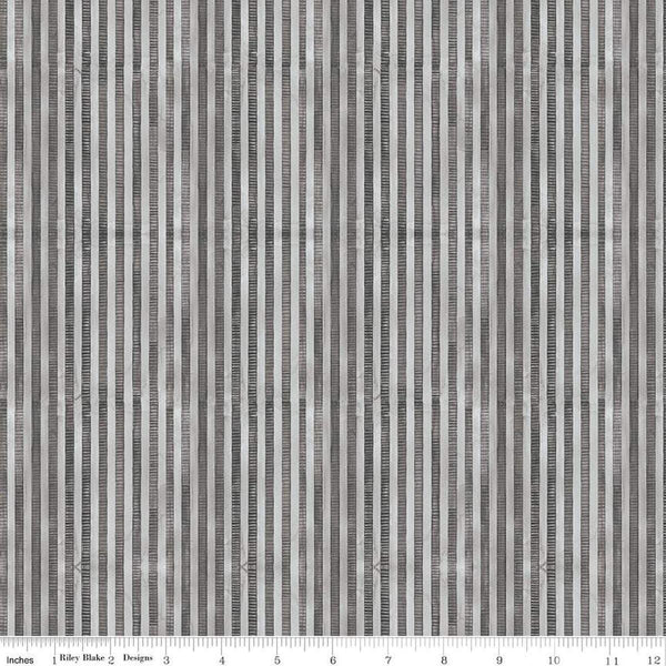 Image of the Ghoul Friends Stripes Black quilting cotton fabric by Teresa Kogut for Riley Blake Designs. Features stripes on a black background. Cute Little Fabric Shop