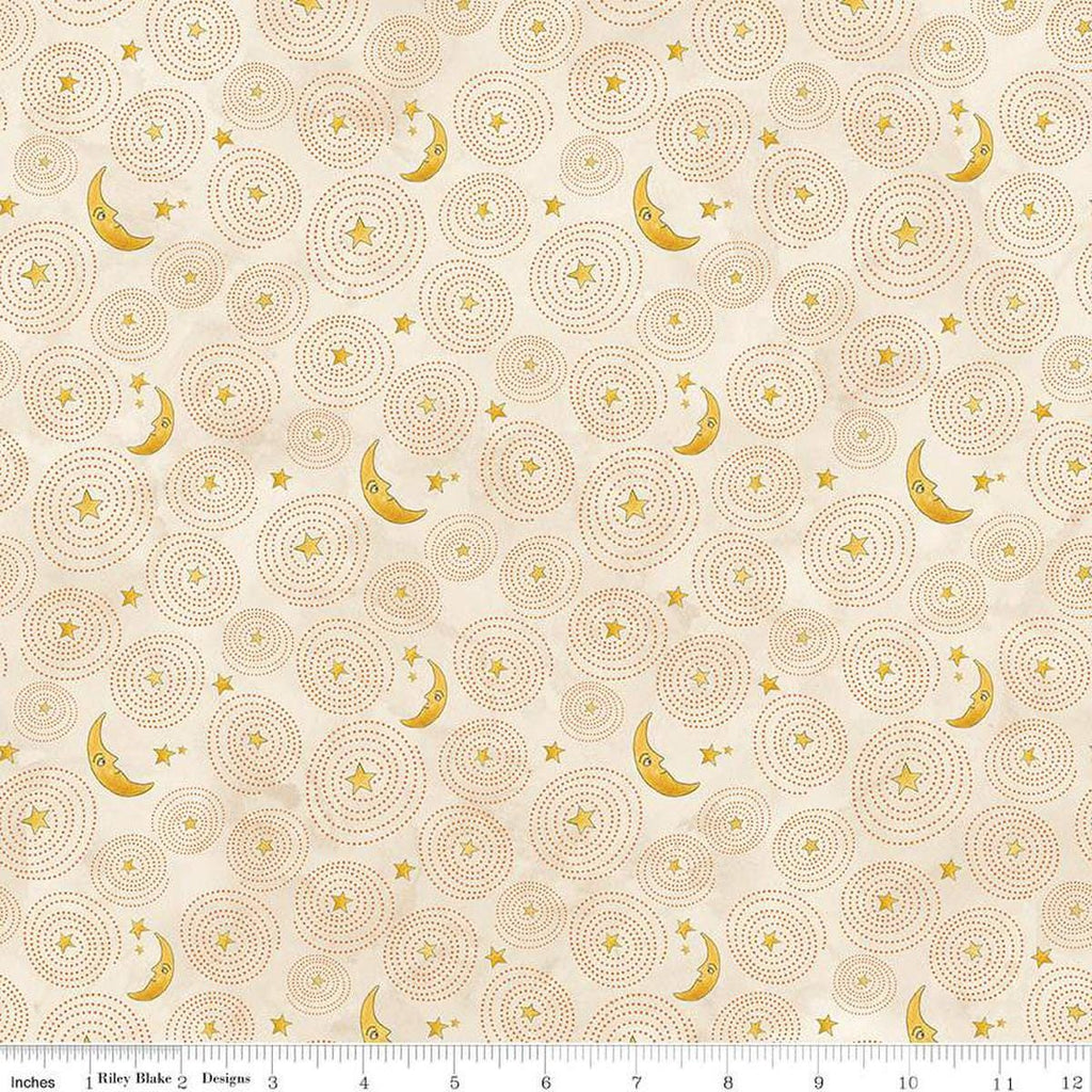 Image of the Ghoul Friends Stars and Moon Cream quilting cotton fabric by Teresa Kogut for Riley Blake Designs. Features stars and moon on a cream background. Cute Little Fabric Shop