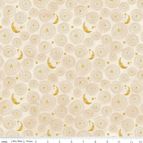Image of the Ghoul Friends Stars and Moon Cream quilting cotton fabric by Teresa Kogut for Riley Blake Designs. Features stars and moon on a cream background. Cute Little Fabric Shop