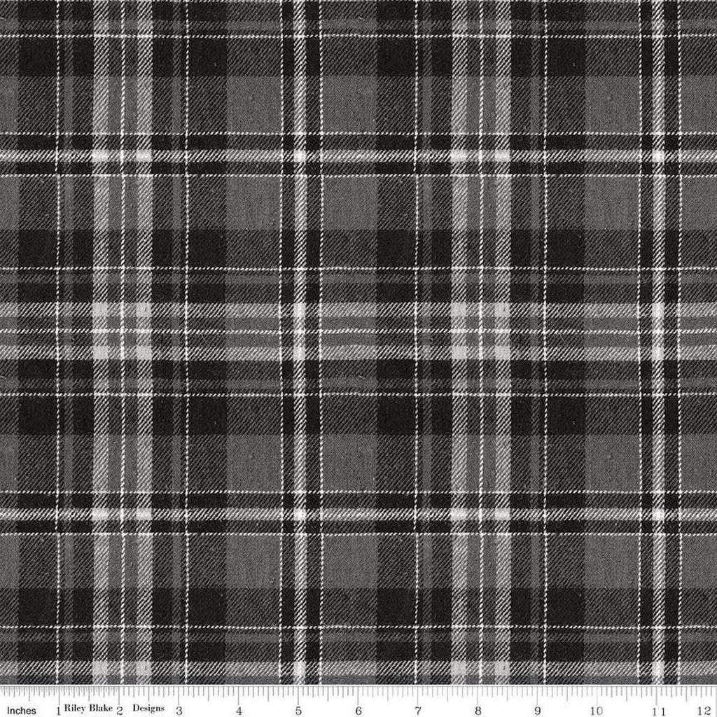 Image of the Costume Maker's Act II Plaid Black quilting cotton fabric. Features plaid on a black background. Cute Little Fabric Shop