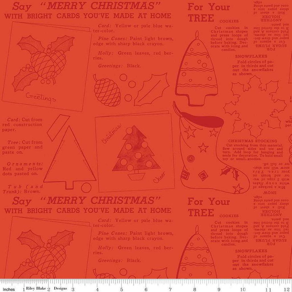 SALE Classic Christmas Handmade C16290 Red by Riley Blake Designs - Icons Text Outline Shapes - Quilting Cotton Fabric