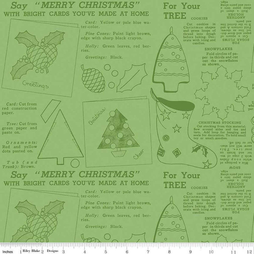 SALE Classic Christmas Handmade C16290 Green by Riley Blake Designs - Icons Text Outline Shapes - Quilting Cotton Fabric