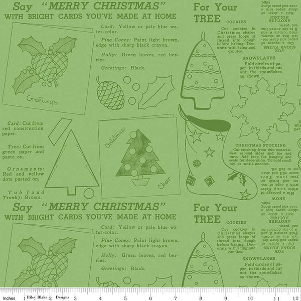 SALE Classic Christmas Handmade C16290 Green by Riley Blake Designs - Icons Text Outline Shapes - Quilting Cotton Fabric