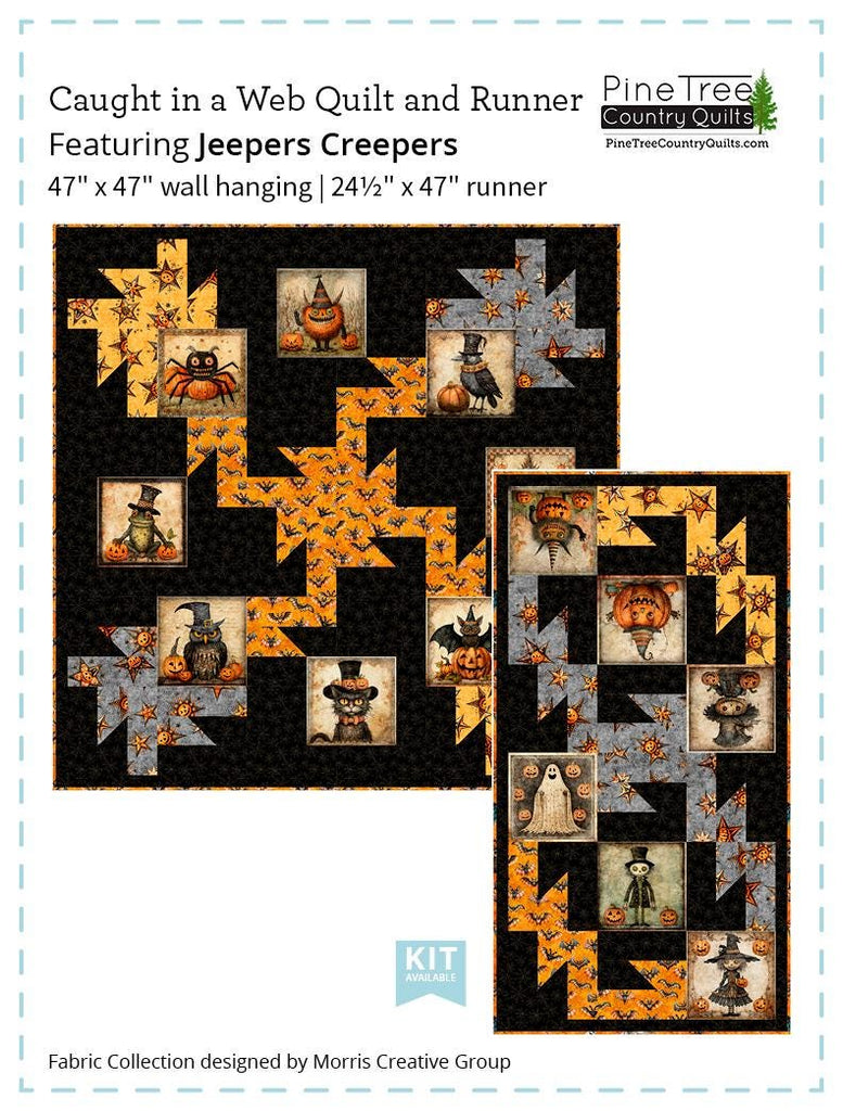 SALE Caught in a Web Quilt and Runner PATTERN - QT Fabrics - Instructions Only - Pine Tree Country Quilts - Pieced Pattern - Halloween