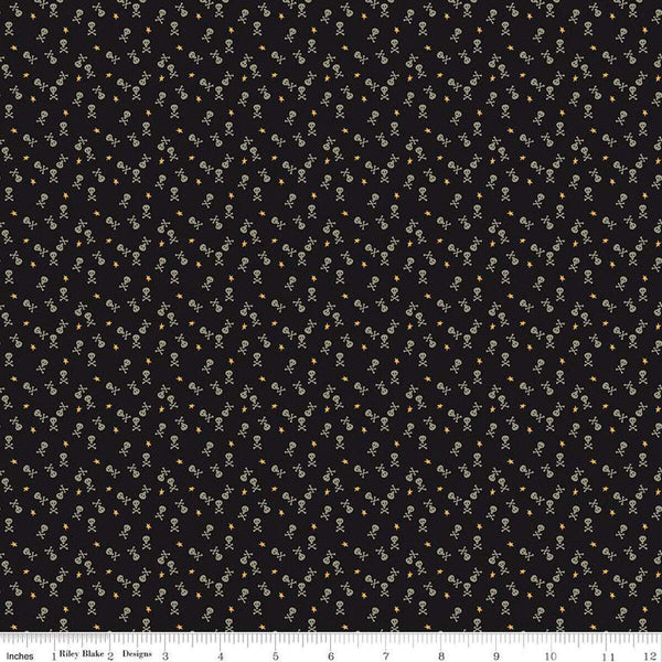 Beggar's Night Skulls C14508 Black - Riley Blake Designs - Halloween Skulls Crossbones Stars - Quilting Cotton Fabric