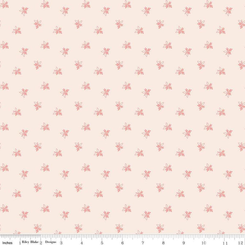 SALE Gentler Times Endearing C16477 Coral - Riley Blake Designs - Lori Holt - Scattered Leaves Leaf - Quilting Cotton Fabric