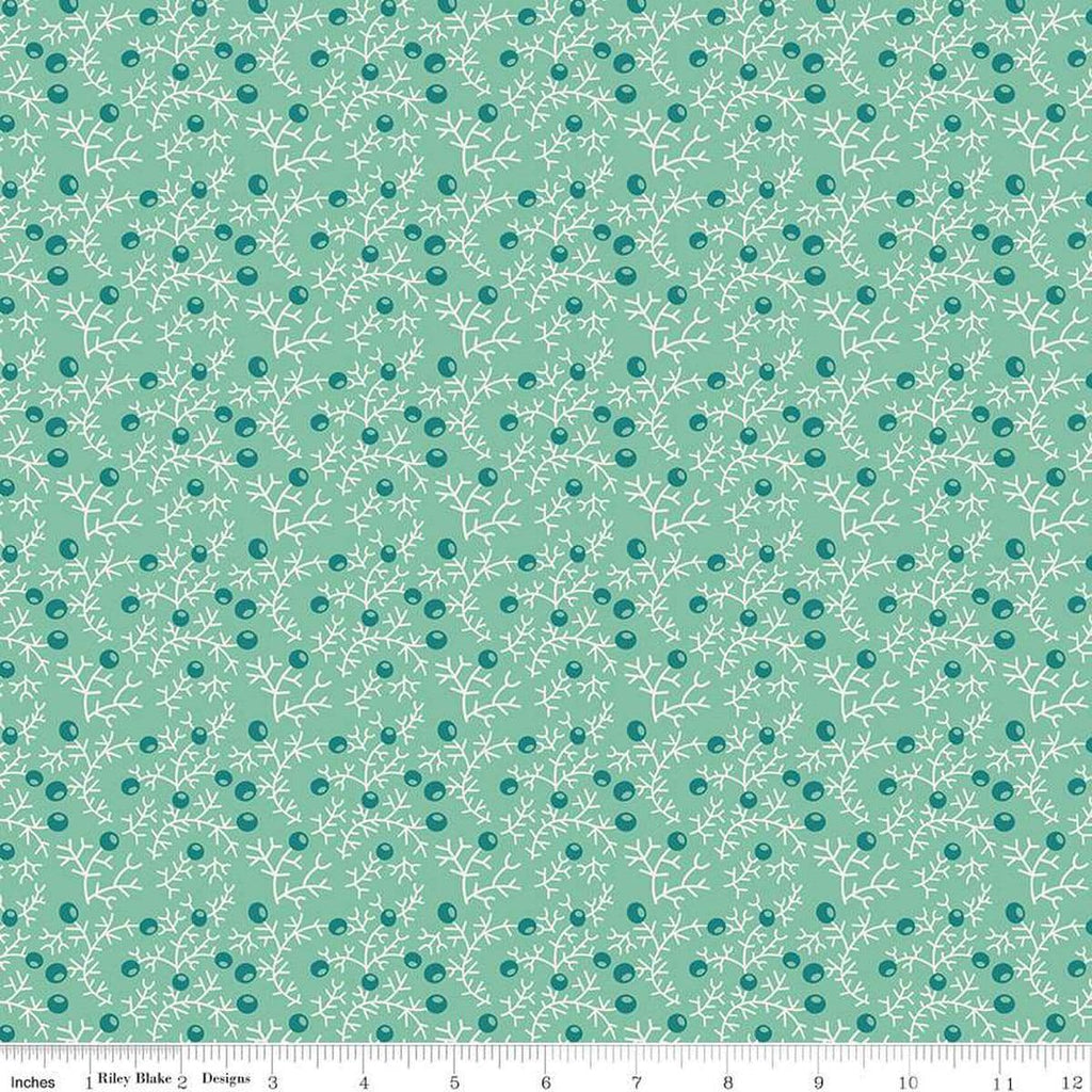 SALE Gentler Times Quaint C16484 Sea Glass - Riley Blake Designs - Lori Holt - Leaves Berries Stems - Quilting Cotton Fabric