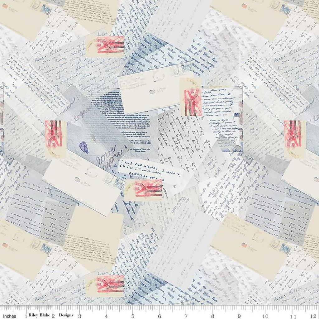 3 yard cut- SALE Letters From Home WIDE Back WB15617 Vintage Blue - Riley Blake Designs - 107/108" Wide - Quilting Cotton Fabric