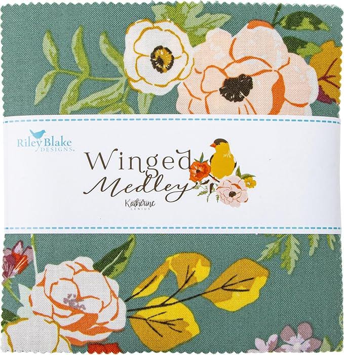 Winged Medley Charm Pack 5" Stacker Bundle - Riley Blake Designs - 42 piece Precut Pre cut - Floral Flowers - Quilting Cotton Fabric