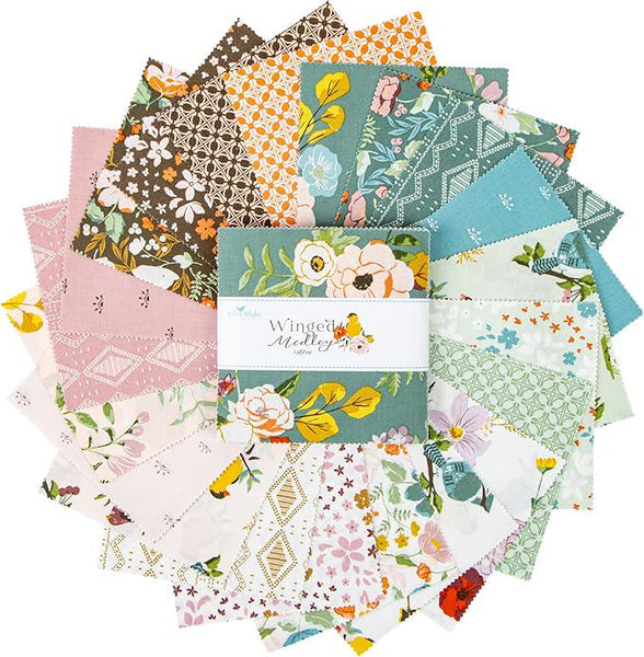 Winged Medley Charm Pack 5" Stacker Bundle - Riley Blake Designs - 42 piece Precut Pre cut - Floral Flowers - Quilting Cotton Fabric