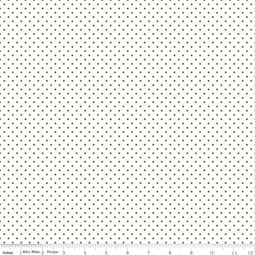15" End of Bolt - SALE Navy Flat Swiss Dots on Cream Le Creme by Riley Blake Designs - Polka Dot - Quilting Cotton Fabric