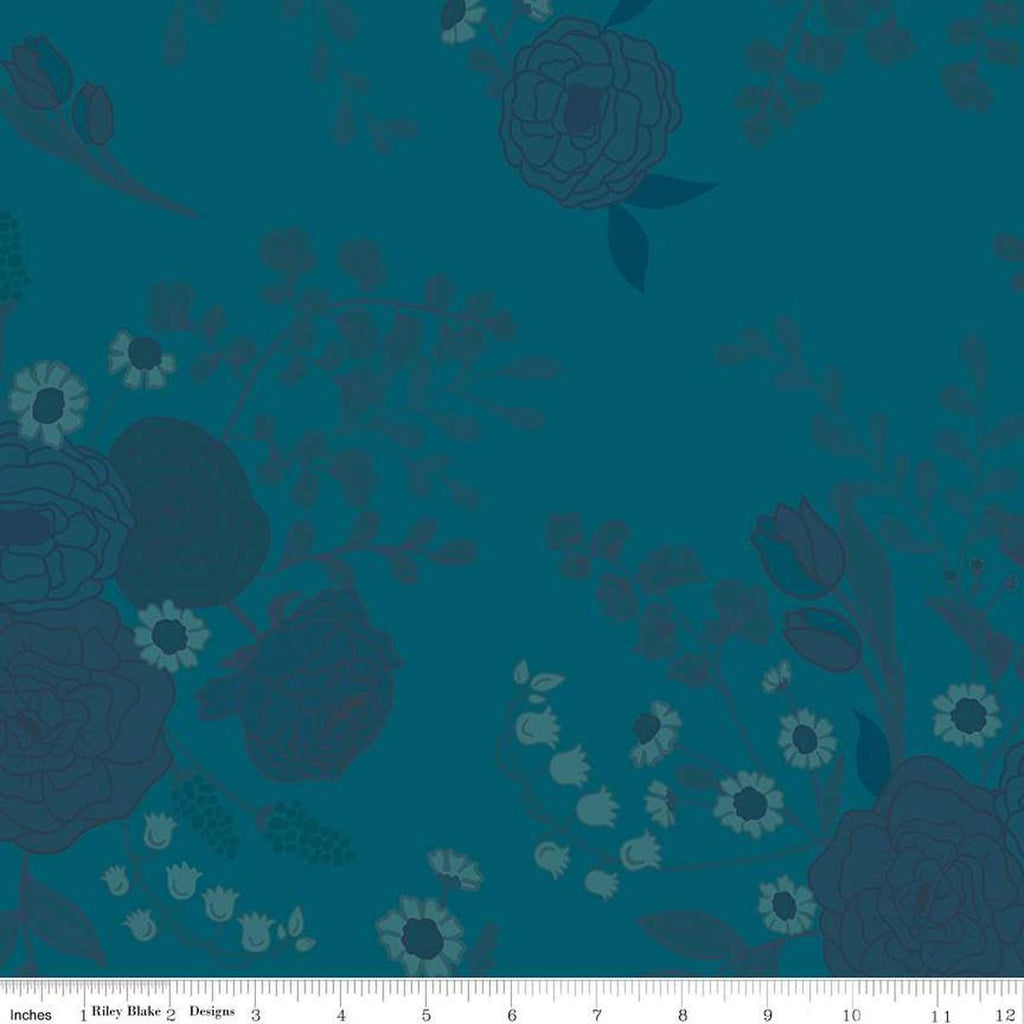 2 yard 28" End of Bolt - First Blooms Tonal Floral WIDE BACK WB16331 Denim - Riley Blake Designs - 107/108" Wide - Quilting Cotton Fabric