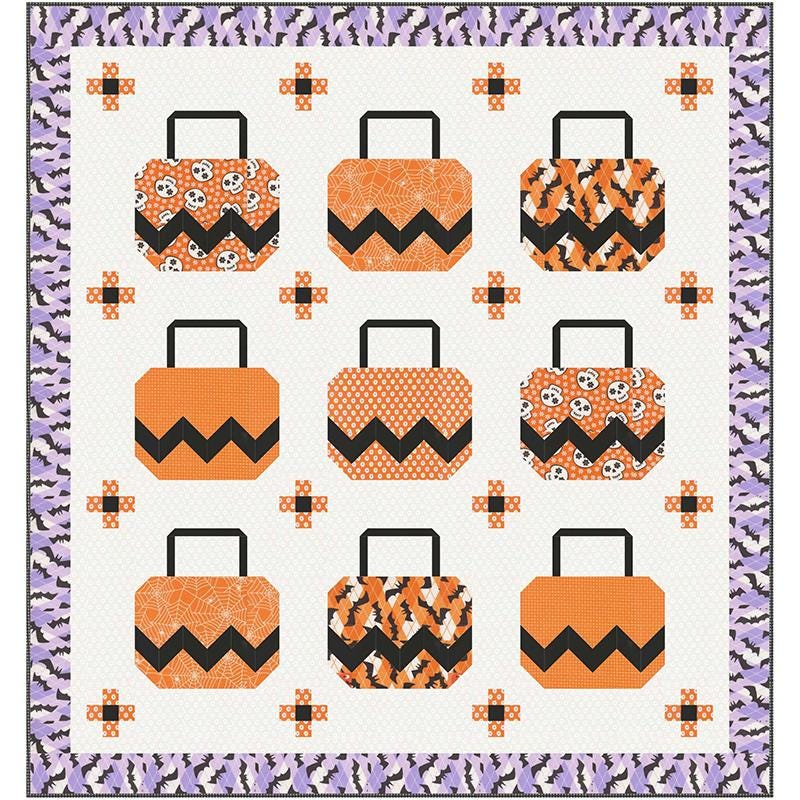 Fab Boo Lous Panel Quilt Kit KIT22480 - Moda Fabrics - Pattern Fabric - Piecing - Quilting Cotton Fabric - Trick or Treat Bags Pumpkin