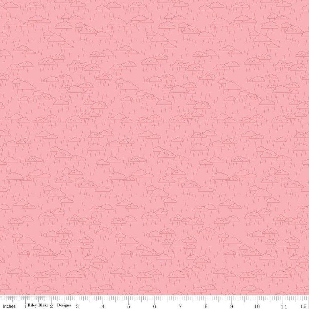 Image of the Cloudburst Clouds Pink quilting cotton fabric by Riley Blake Designs. Features clouds on a pink background. Cute Little Fabric Shop