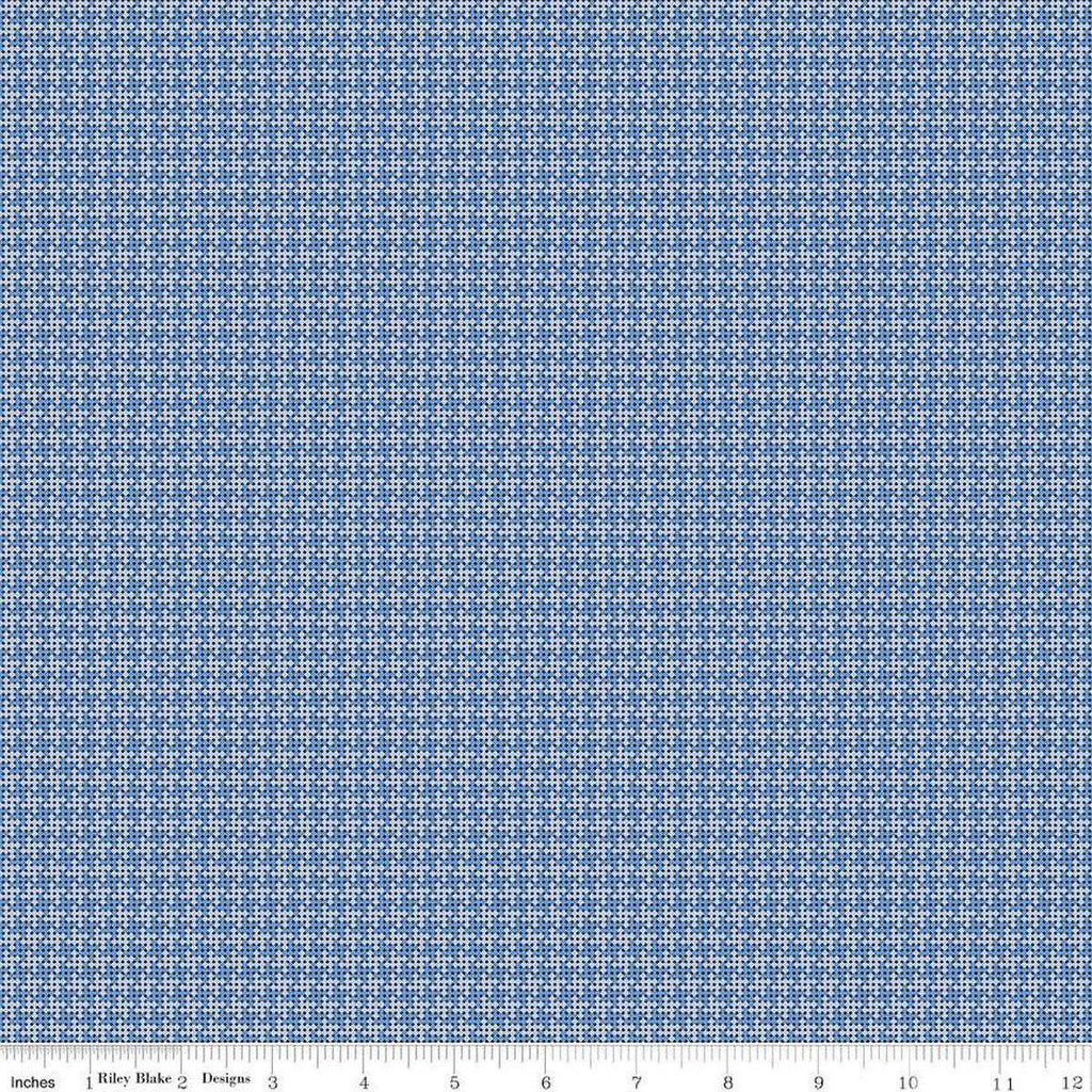 Image of the Cloudburst Houndstooth Blue quilting cotton fabric by Riley Blake Designs. Features houndstooth on a blue background. Cute Little Fabric Shop