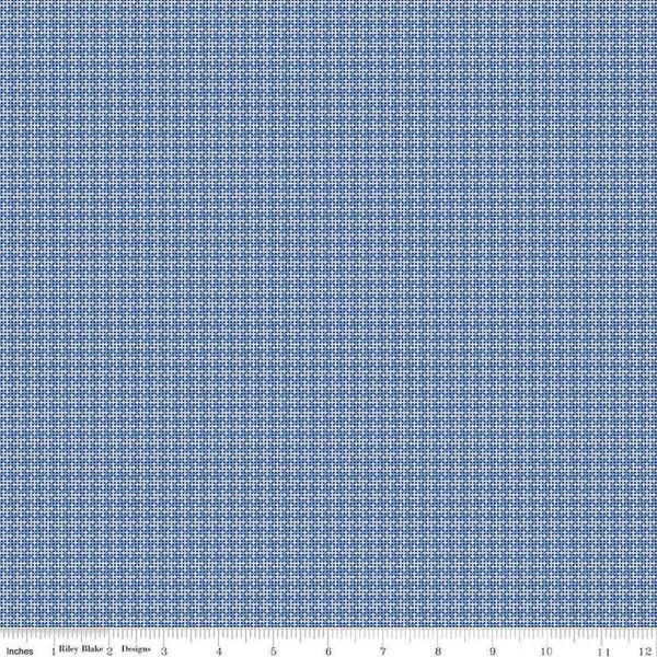 Image of the Cloudburst Houndstooth Blue quilting cotton fabric by Riley Blake Designs. Features houndstooth on a blue background. Cute Little Fabric Shop