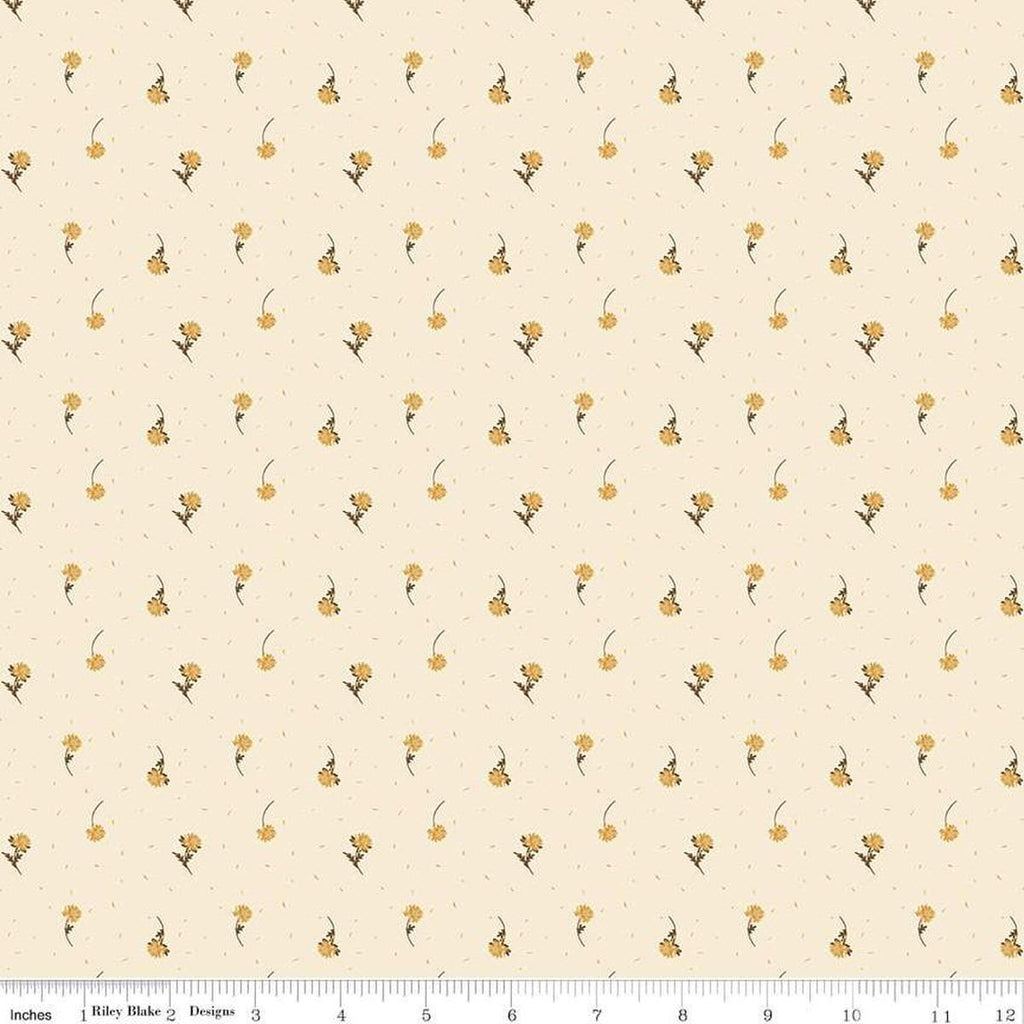 Image of the Awe of Autumn Flower Toss Cream quilting cotton fabric by Riley Blake Designs. Features flowers on a cream background. Cute Little Fabric Shop