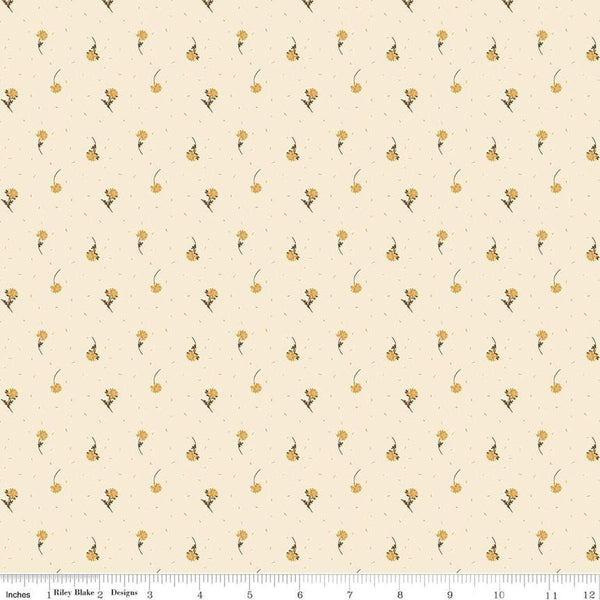 Image of the Awe of Autumn Flower Toss Cream quilting cotton fabric by Riley Blake Designs. Features flowers on a cream background. Cute Little Fabric Shop