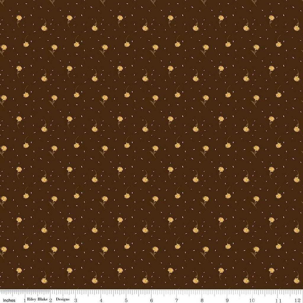 Image of the Awe of Autumn Flower Toss Brown quilting cotton fabric by Riley Blake Designs. Features flowers on a brown background. Cute Little Fabric Shop